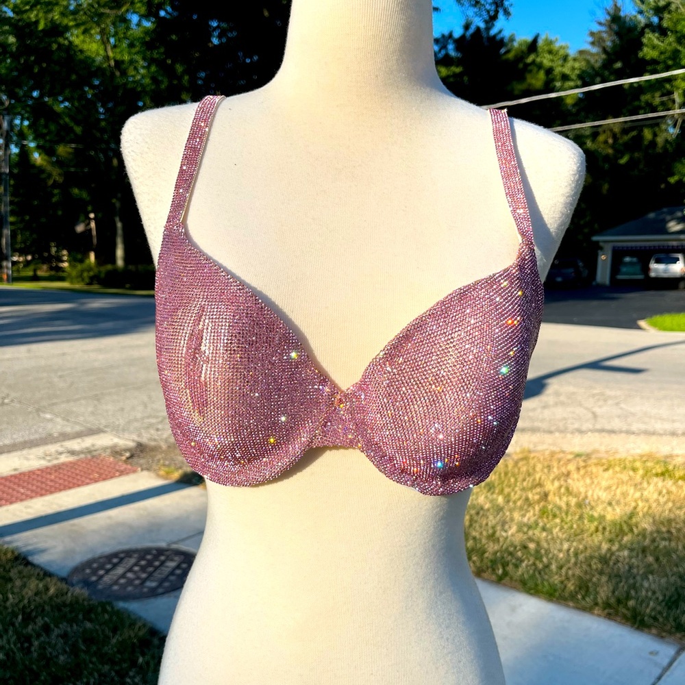 handmade pink crystal bra